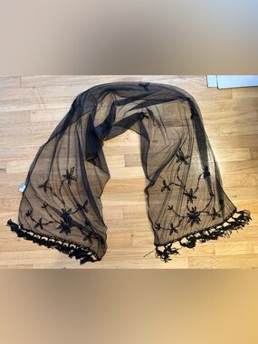 Bellissima Delicate Black Sheer Embroidered Scarf - Women's Accessory